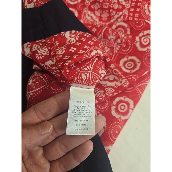 Talbots Red Bandana Tunic Top Women's M Sheer Navy Blue‎ Trim Cover up Patriotic - Picture 4 of 7